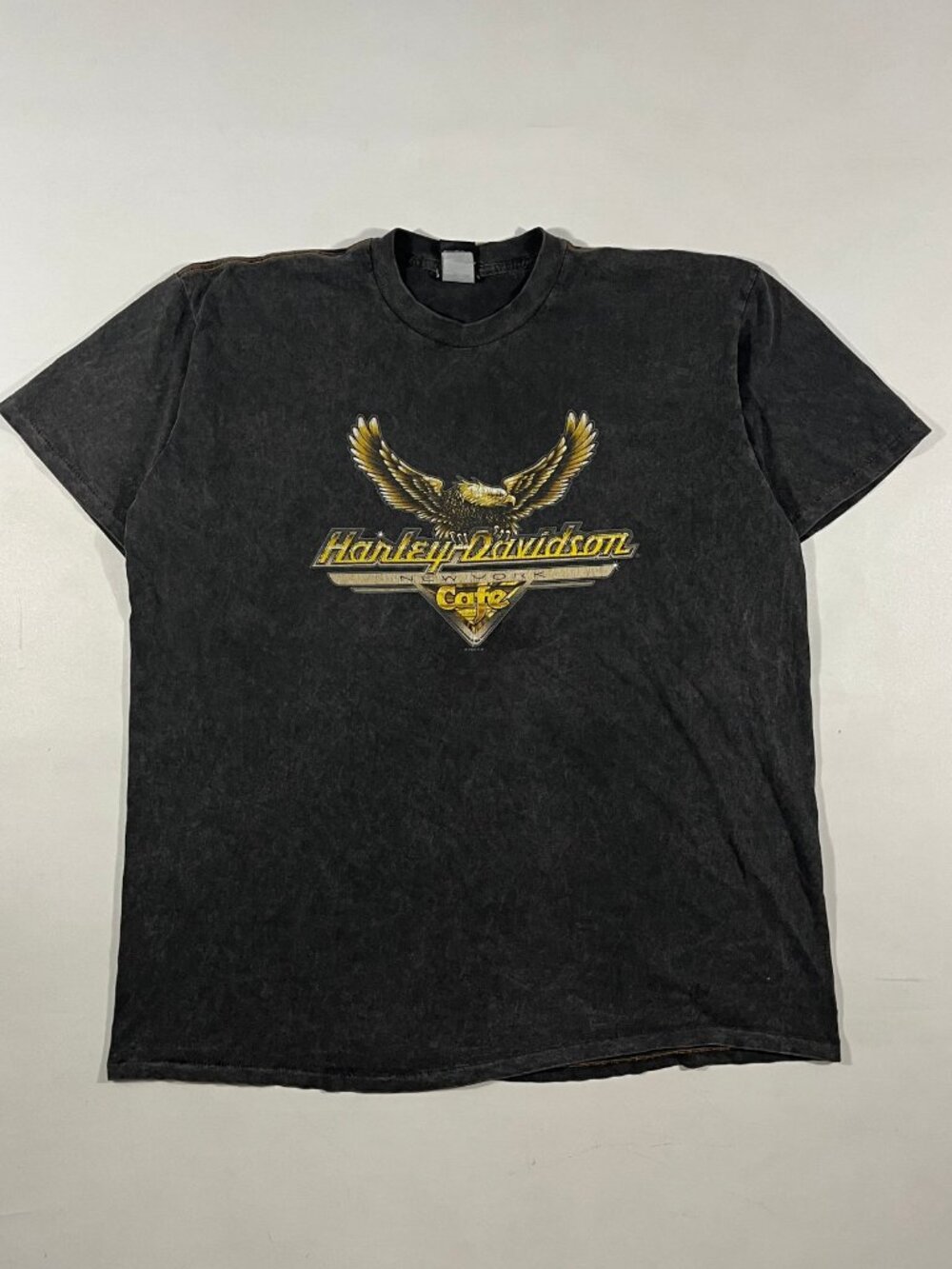 Harley Davidson New York Cafe Faded Black Gold Eagle Graphic Tee
